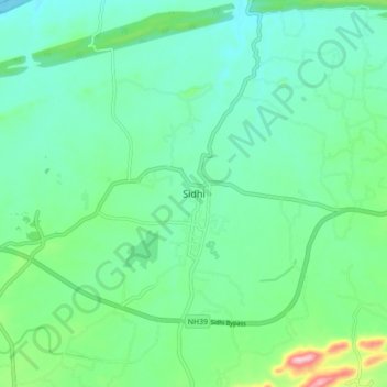 Mapa topográfico Sidhi, altitud, relieve