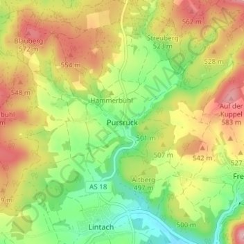 Mapa topográfico Pursruck, altitud, relieve