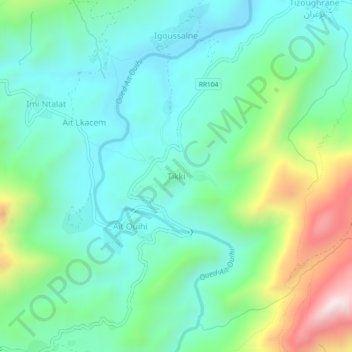Mapa topográfico Tikki, altitud, relieve