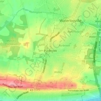 Mapa topográfico Purbrook, altitud, relieve