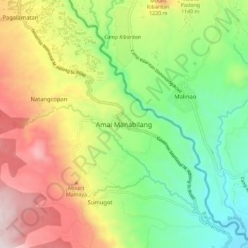 Mapa topográfico Amai Manabilang, altitud, relieve