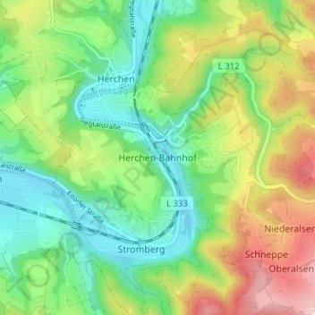 Mapa topográfico Herchen-Bahnhof, altitud, relieve
