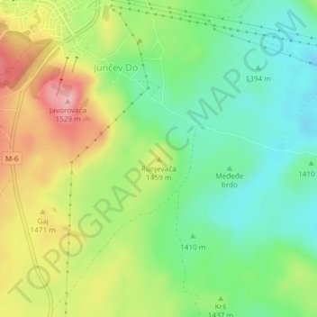 Mapa topográfico Runjevača, altitud, relieve