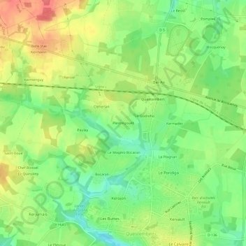 Mapa topográfico Plestrégouët, altitud, relieve