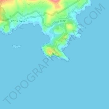 Mapa topográfico Cape Sounion, altitud, relieve