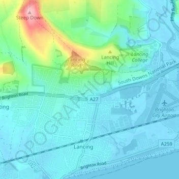 Mapa topográfico North Lancing, altitud, relieve