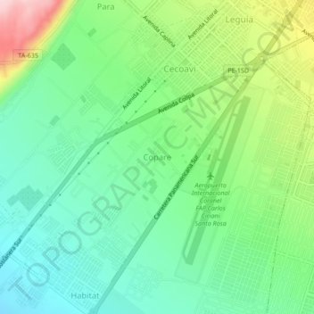Mapa topográfico Copare, altitud, relieve