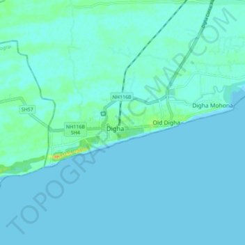 Mapa topográfico Digha, altitud, relieve