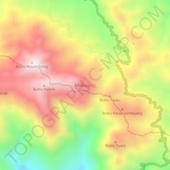 Mapa topográfico Makuang, altitud, relieve