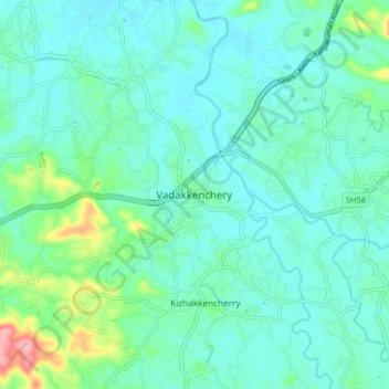 Mapa topográfico Vadakkenchery, altitud, relieve