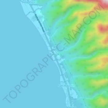 Mapa topográfico Bunga, altitud, relieve