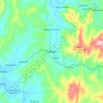 Mapa topográfico Lidlidda, altitud, relieve