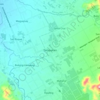 Mapa topográfico Tampakan, altitud, relieve