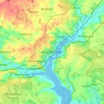 Mapa topográfico Woodbridge, altitud, relieve