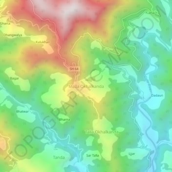 Mapa topográfico Malla Okhalkanda, altitud, relieve