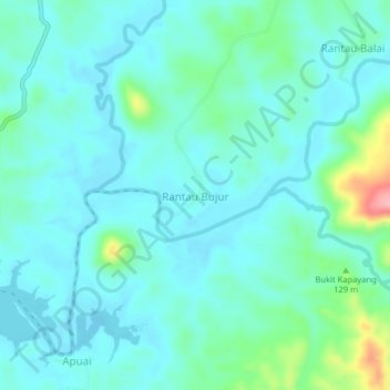 Mapa topográfico Rantau Bujur, altitud, relieve