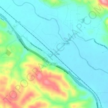 Mapa topográfico Geyserville, altitud, relieve