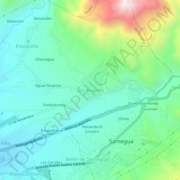Mapa topográfico Los Angeles, altitud, relieve
