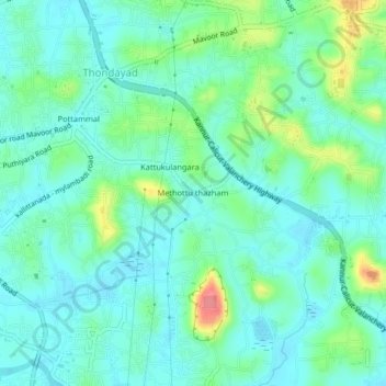 Mapa topográfico Methottu thazham, altitud, relieve