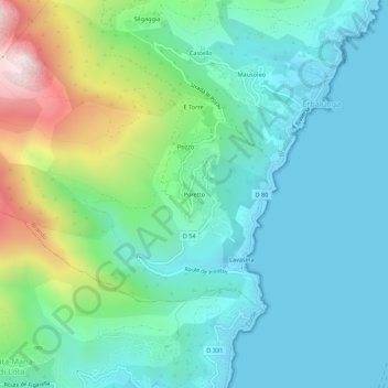 Mapa topográfico Poretto, altitud, relieve