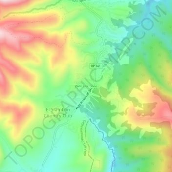 Mapa topográfico Valle Hermoso, altitud, relieve