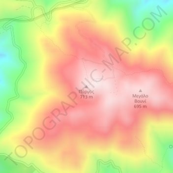 Mapa topográfico Pyrgos, altitud, relieve