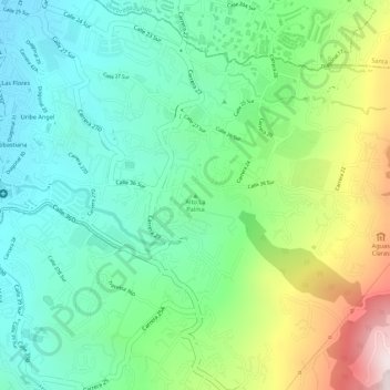 Mapa topográfico Alto La Palma, altitud, relieve