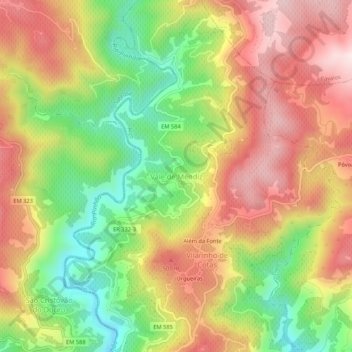 Mapa topográfico Vale de Mendiz, altitud, relieve