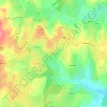 Mapa topográfico Les Huillards, altitud, relieve