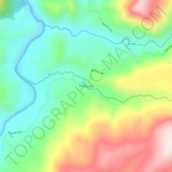 Mapa topográfico Pehuenco, altitud, relieve