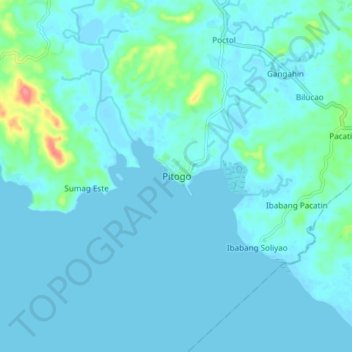 Mapa topográfico Pitogo, altitud, relieve
