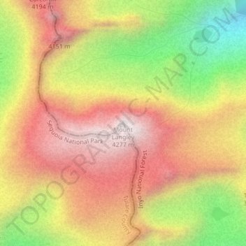 Mapa topográfico Mount Langley, altitud, relieve