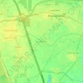 Mapa topográfico Agraharam, altitud, relieve