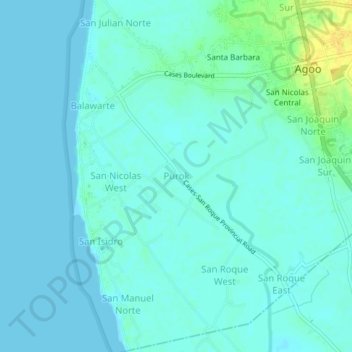 Mapa topográfico Purok, altitud, relieve