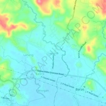 Mapa topográfico Lagundi, altitud, relieve