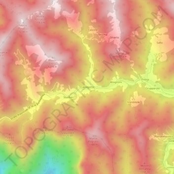 Mapa topográfico Calzagatta, altitud, relieve