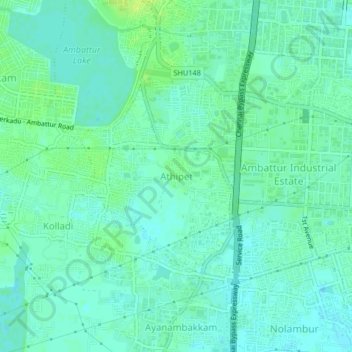 Mapa topográfico Athipet, altitud, relieve