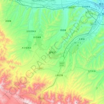 Mapa topográfico Huangzhong, altitud, relieve