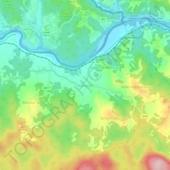 Mapa topográfico Kamanje, altitud, relieve