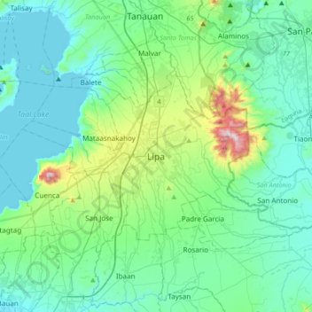 Mapa topográfico Lipa, altitud, relieve