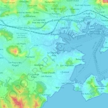 Mapa topográfico La Seyne-sur-Mer, altitud, relieve