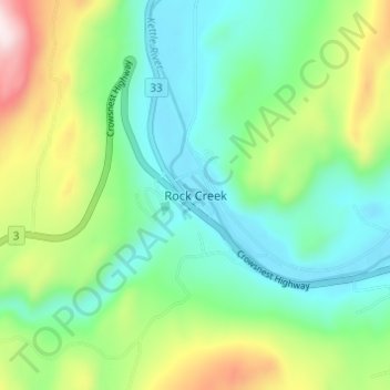 Mapa topográfico Rock Creek, altitud, relieve