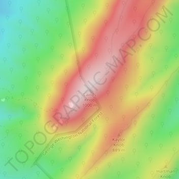 Mapa topográfico Lairds Knob, altitud, relieve