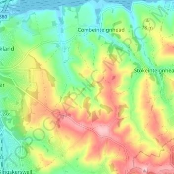 Mapa topográfico Haccombe, altitud, relieve