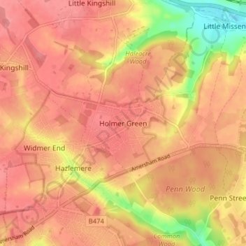 Mapa topográfico Holmer Green, altitud, relieve