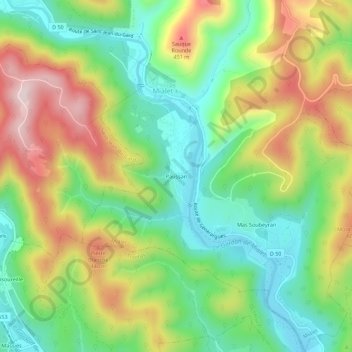 Mapa topográfico Paussan, altitud, relieve
