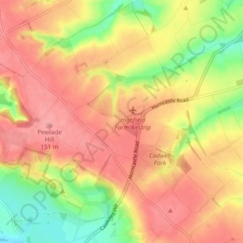 Mapa topográfico Cadwell Highfield, altitud, relieve