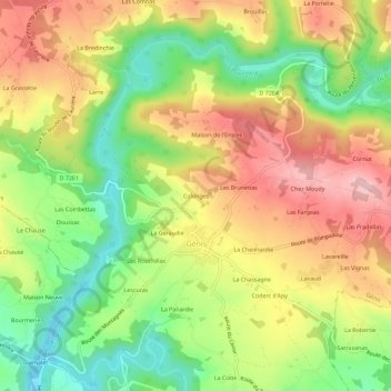Mapa topográfico Colonges, altitud, relieve