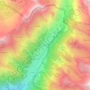 Mapa topográfico Les Cluots, altitud, relieve