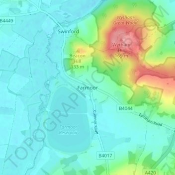 Mapa topográfico Farmoor, altitud, relieve